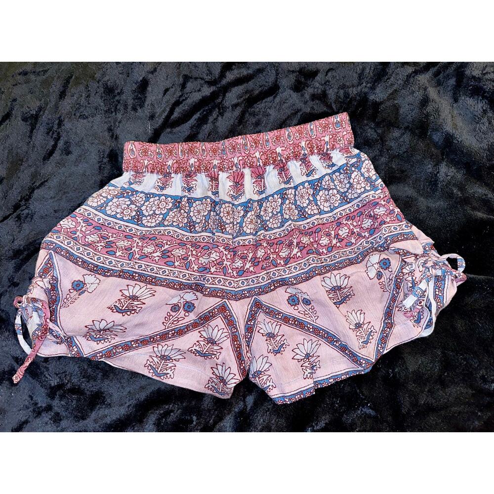 NWOT BLUE BOHEME BOHO GAUZE LAVENDER BLOCK PRINT SHORTS INDIA FRANCE ONE SIZE